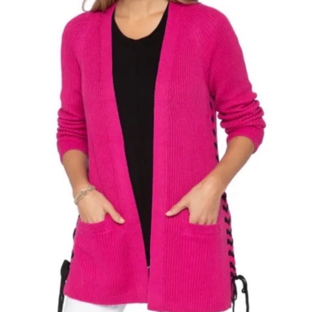 NWT Nic + Zoe Pure Pink Lace Up Open Front Cardigan